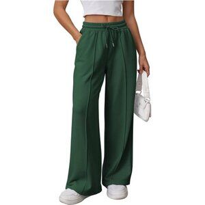 Womens Wide Leg Sweatpants High Waisted Green